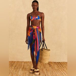 FARM RIO Blue FloralTropical &Colorful StripesSarong